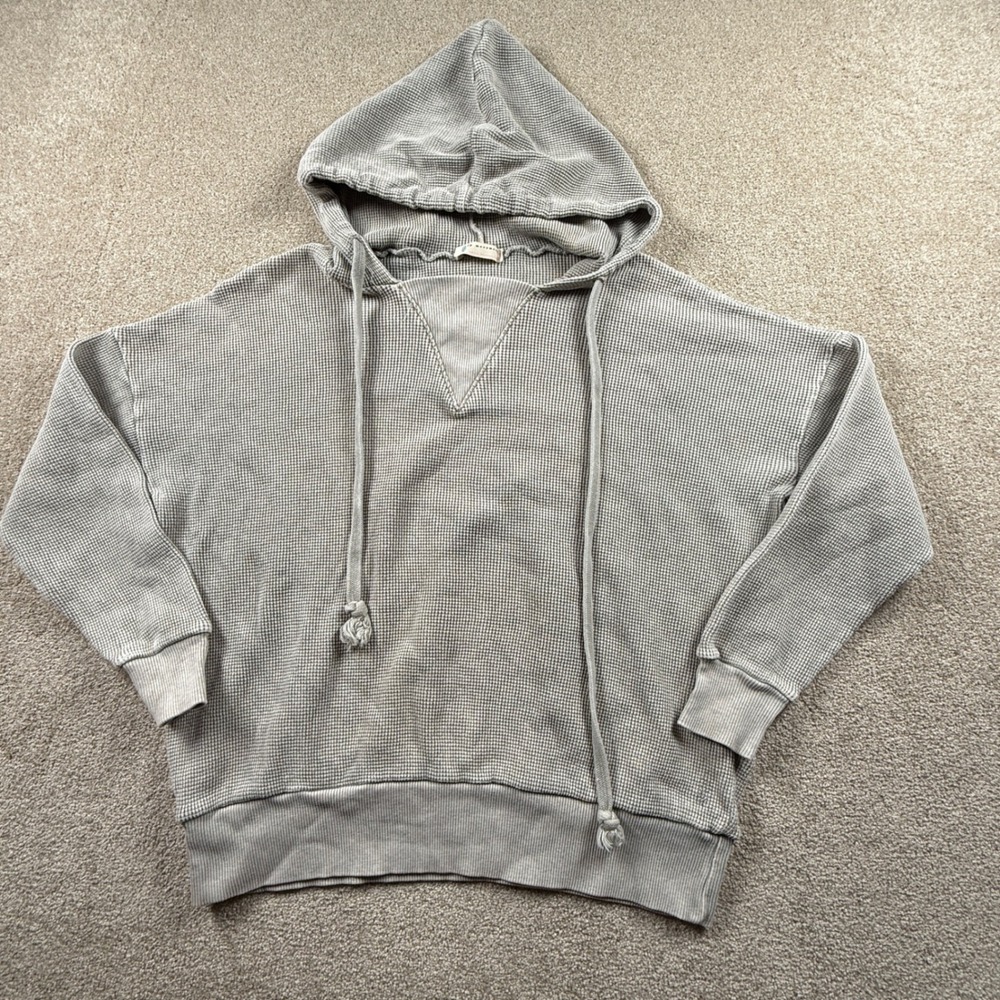 FP Movement Gray Waffle Knit Hoodie Oversized Relaxed Fit Casual Cotton XS